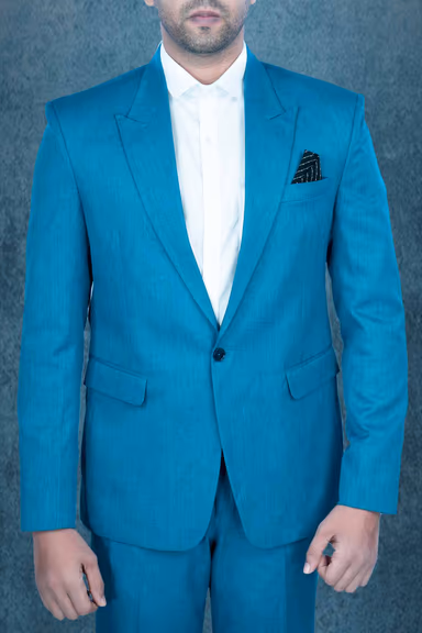 2 Pc Terry Rayon In Peacock Blue Mat Finish 2 Pc Suit — view 4 of 7