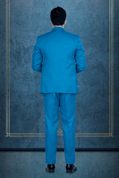 2 Pc Terry Rayon In Peacock Blue Mat Finish 2 Pc Suit — view 5 of 7