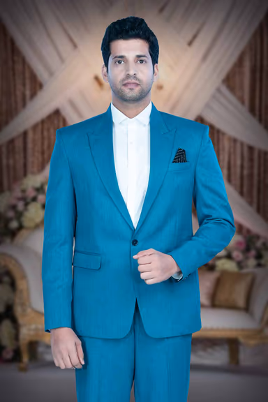 2 Pc Terry Rayon In Peacock Blue Mat Finish 2 Pc Suit — view 7 of 7