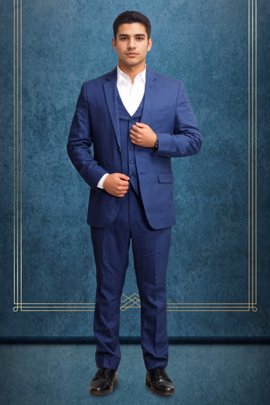 3 Pc Navy Blue Terry Rayon Suit in 3 Pc Suit — view 1 of 3