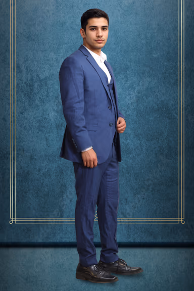 3 Pc Navy Blue Terry Rayon Suit in 3 Pc Suit — view 2 of 3