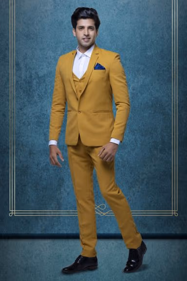 3 Pcs Suiting In Mustard Yellow 3Pc Suit — view 1 of 7
