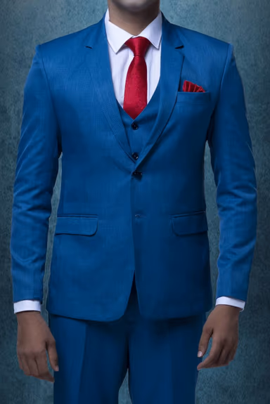 3 Pcs Suiting In Peacock Blue Mat Finish Suit — view 4 of 7