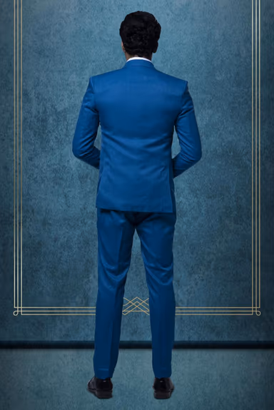 3 Pcs Suiting In Peacock Blue Mat Finish Suit — view 5 of 7