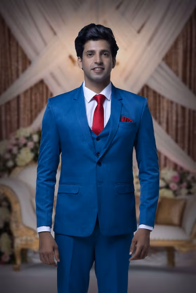 3 Pcs Suiting In Peacock Blue Mat Finish Suit — view 7 of 7