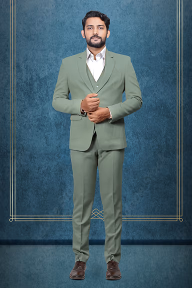 3 Piece Imported Fabric Dark Moss Green Suit — view 1 of 6