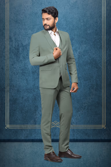 3 Piece Imported Fabric Dark Moss Green Suit — view 3 of 6