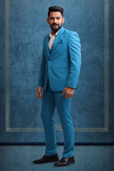3 Piece Imported Fabric Blue Suit — view 3 of 7