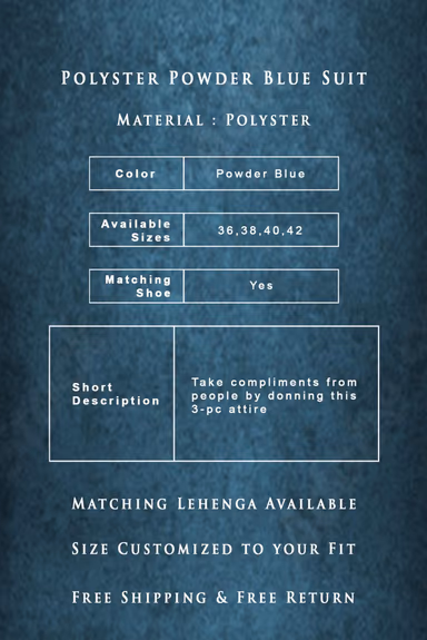 Polyster Powder Blue 3Pc Suit — view 3 of 7