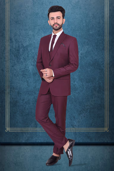 Regal Maroon Classic Three-Piece Suit — view 2 of 3