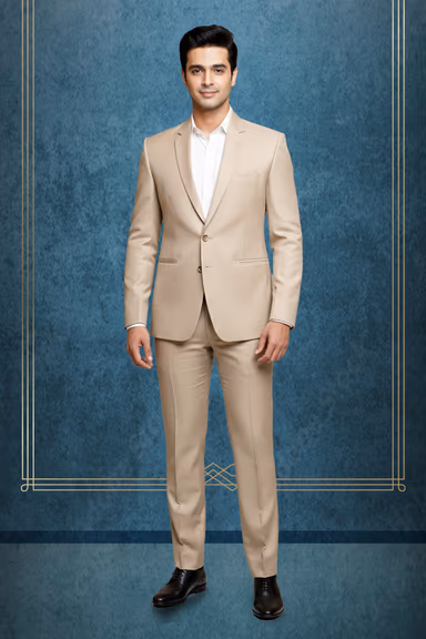 Sophisticated Beige Two Button Suit Blazer With Wide Peak Lapels Great For A Stylish Formal Or Semi Formal… — view 1 of 2