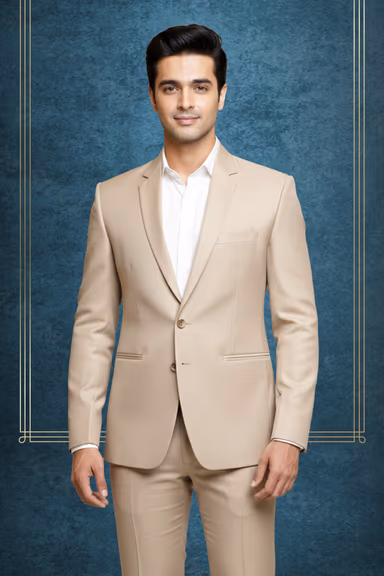 Sophisticated Beige Two Button Suit Blazer With Wide Peak Lapels Great For A Stylish Formal Or Semi Formal… — view 2 of 2