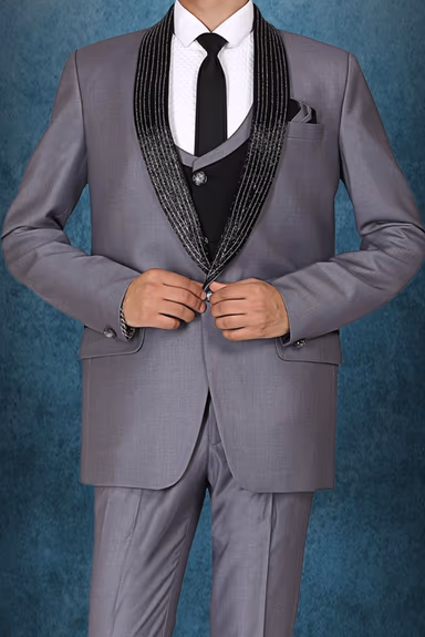 3 Piece Imported Fabric Grey Suit — view 4 of 6