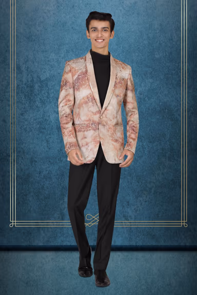Burnt Orange And White Silky Jacquard Dapper Blazer — view 1 of 5