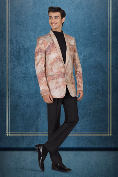 Burnt Orange And White Silky Jacquard Dapper Blazer — view 3 of 5
