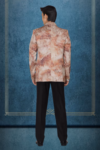 Burnt Orange And White Silky Jacquard Dapper Blazer — view 4 of 5