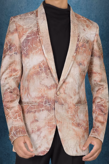 Burnt Orange And White Silky Jacquard Dapper Blazer — view 5 of 5