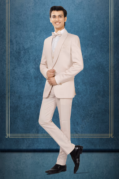 Elegant Ivory Beige 3-Piece Tuxedo Suit with Bow Tie — view 2 of 3