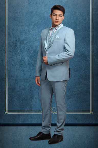 Light Ice Blue Slim Fit Solid Formal Three Piece Suit — view 3 of 3