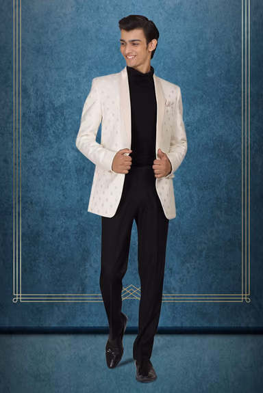 Off- White Silky Jacquard  Elegant Blazer — view 2 of 5