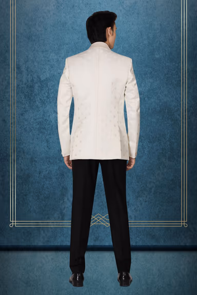 Off- White Silky Jacquard  Elegant Blazer — view 4 of 5