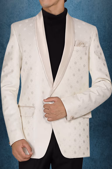 Off- White Silky Jacquard  Elegant Blazer — view 3 of 5