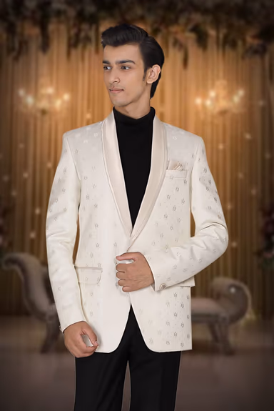Off- White Silky Jacquard  Elegant Blazer — view 5 of 5