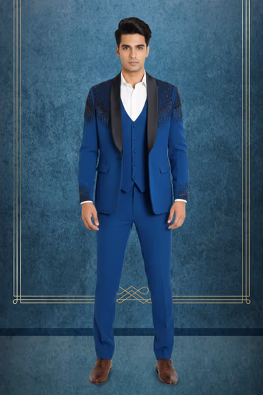 Royal Blue Handwork Detailed Designer Suit — view 1 of 2