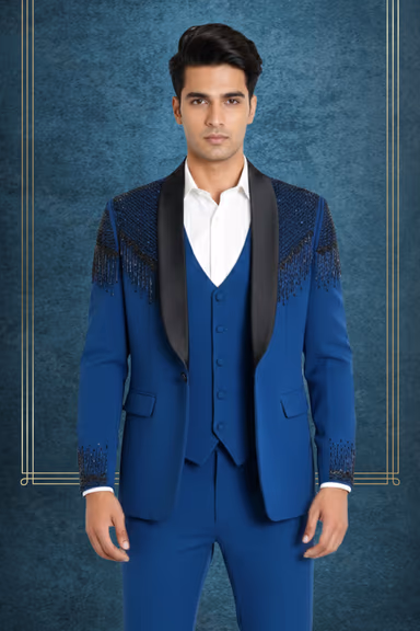 Royal Blue Handwork Detailed Designer Suit — view 2 of 2