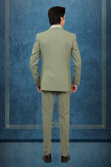 Elegant Sage Green Color And its Regal, Formal Styling With The Embroidered Lapel Suit — view 5 of 6