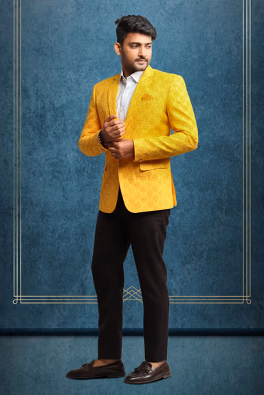 Yellow Embroidered Fabric Blazer — view 3 of 5