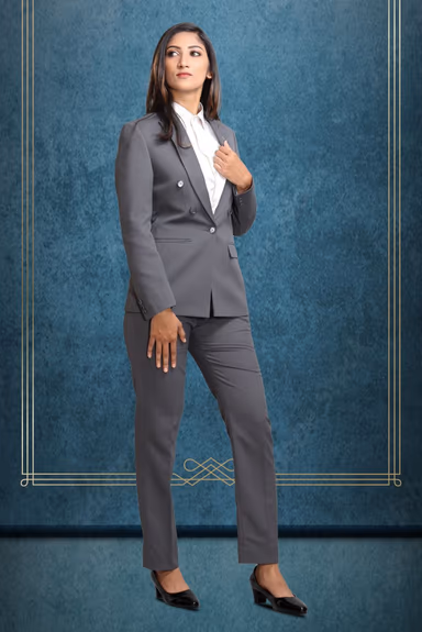Double Breasted Notch Lapel Grey Colour Suite With Formal Trousers — view 3 of 5