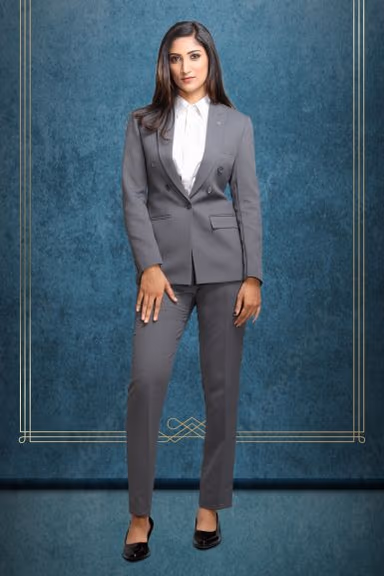 Double Breasted Notch Lapel Grey Colour Suite With Formal Trousers — view 1 of 5