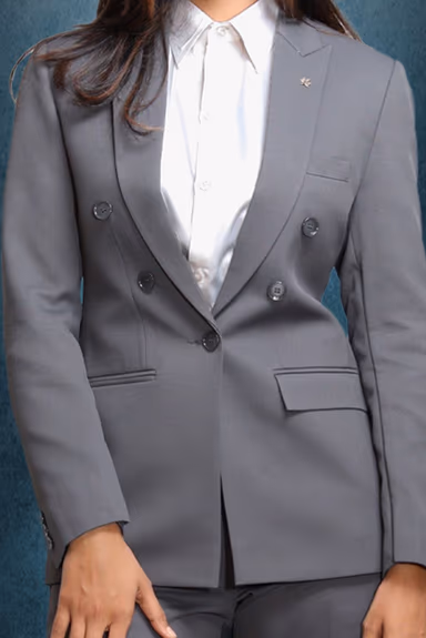 Double Breasted Notch Lapel Grey Colour Suite With Formal Trousers — view 4 of 5