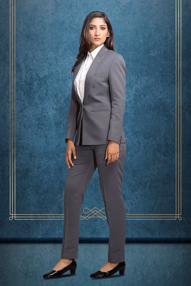 Double Breasted Notch Lapel Grey Colour Suite With Formal Trousers — view 2 of 5