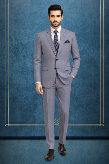 Bluish Grey Woven Two-Piece Suit with Peak Lapel for Formal Meetings — view 1 of 3