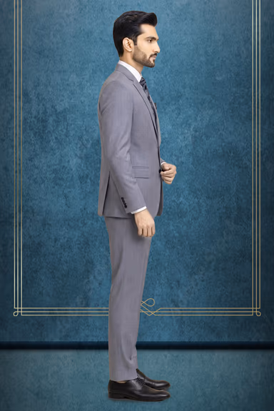 Bluish Grey Woven Two-Piece Suit with Peak Lapel for Formal Meetings — view 3 of 3