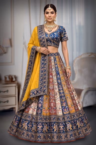 Bridal Red Kali Lehenga with Multicolour Blouse and Intricate Royal Embroidery — view 2 of 3