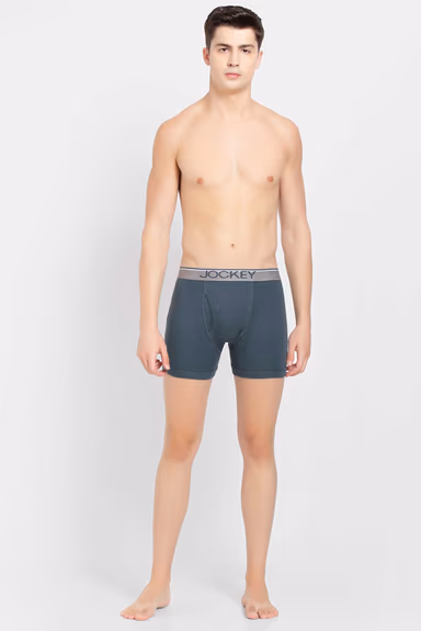 Men's Super Combed Cotton Rib Solid Boxer Brief with Ultra soft Waistband -Deep Slate — view 3 of 4