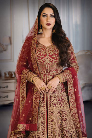 Blood Red Anarkali Lehenga With Intricate Stone work Details — view 2 of 2