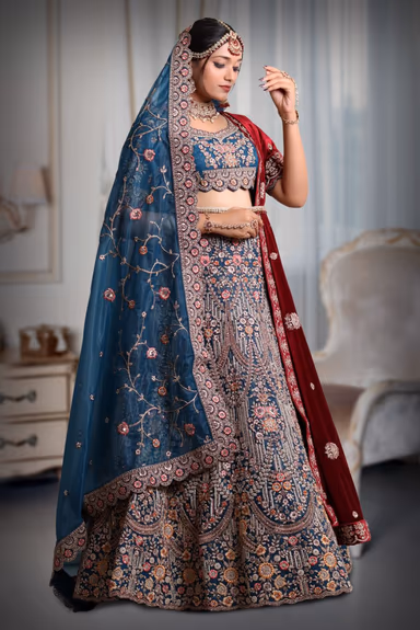 Blue heavy embroidery sequins work lehenga — view 3 of 5