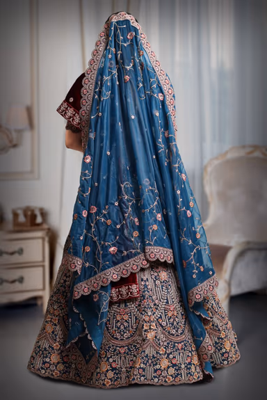 Blue heavy embroidery sequins work lehenga — view 5 of 5
