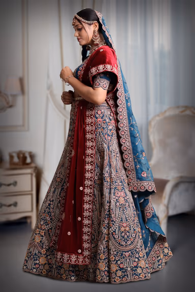 Blue heavy embroidery sequins work lehenga — view 4 of 5