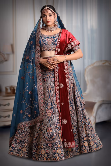 Blue heavy embroidery sequins work lehenga — view 2 of 5