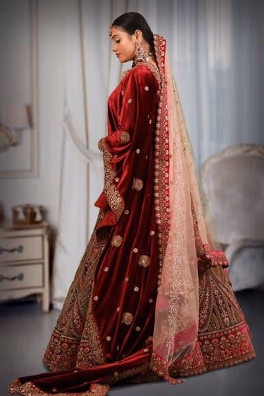 Dark purple multi color embroidery lehenga — view 4 of 5