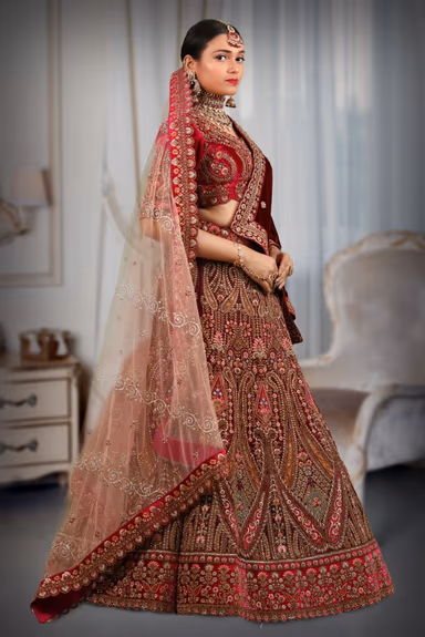 Dark purple multi color embroidery lehenga — view 3 of 5