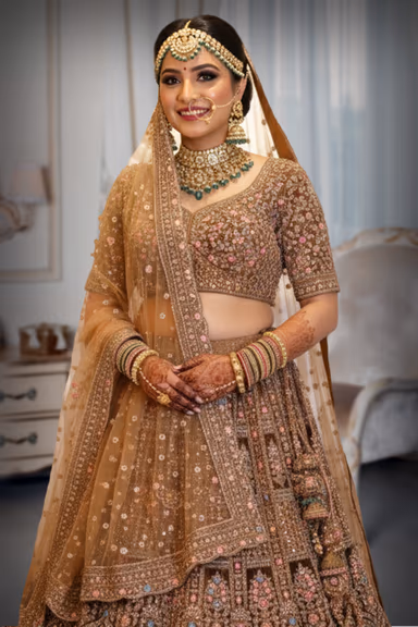 Heavy Embroidered Copper Brown Lehenga Choli Set — view 1 of 3