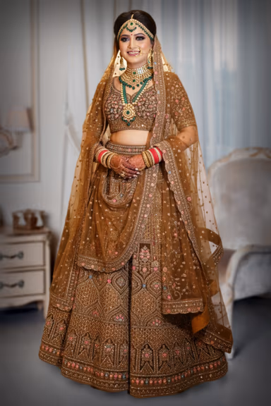 Heavy Embroidered Copper Brown Lehenga Choli Set — view 3 of 3