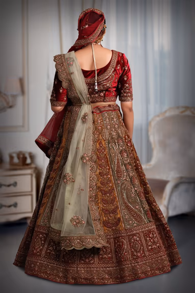 light mint Green & mustard yellow  combination embroidery lehenga — view 5 of 5