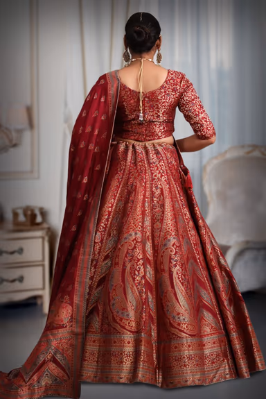 Maroon banarasi Brocade lehenga — view 5 of 5